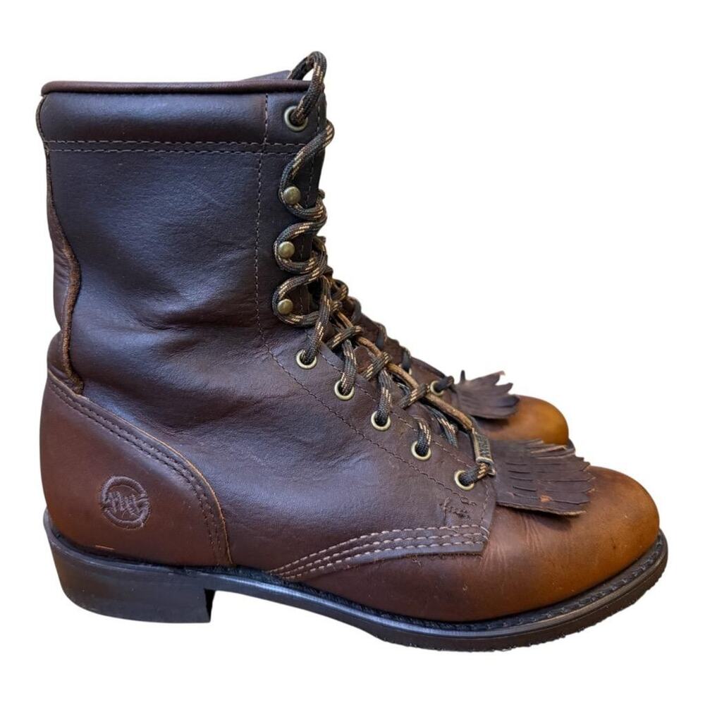 Women's Brown Leather Lace-Up Kiltie Boots